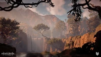 Jungle waterfall and part of Navajo mountain near Eclipse camp