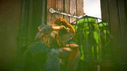 Erend and Aloy pushing the Blaze outside.