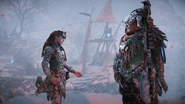 Aloy talking to Aratak.