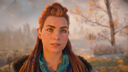 Aloy smiling as Brom is safe.