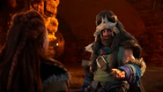 Ukan talking to Aloy about the Hunters Lodge.