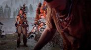 Aloy confronting Brom.