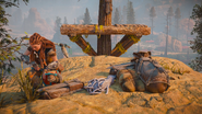 Aloy examining the supply cache.