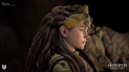 Closeup artwork of Aloy wearing the Oseram Striker outfit from the side by Arno Schmitz.[1]