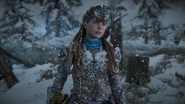 Aloy talking to Aratak.