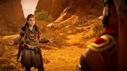 Hunters' Blind (HZDR; 38).png (2.19 MB) Aloy offering to get the last Snapmaw Heart they need.