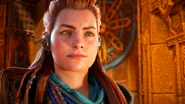 Aloy standing over a defeated Dervahl.