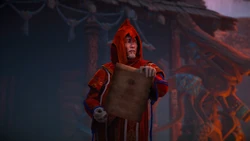 Irid delivering a message to the Nora from Sun-King Avad