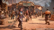Game Informer Market.jpg (1.43 MB) Aloy walking through Chainscrape's market