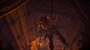 Aloy rappelling into the ruin.