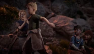 (Drop your rock) Another Nora child stopping Bast from throwing another rock at Aloy.