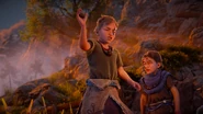 Bast throwing another rock at Aloy.[2]