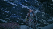 Aloy hiding from the Frostclaw.