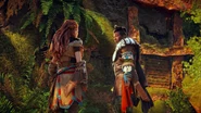 Aloy and Varl about to climb into the Ring of Metal.