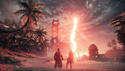 Erend and Aloy looking at the approaching .