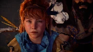 Aloy thinking about what to do.