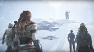 Vala (in front of Aloy) waiting for the Proving to start.[4]