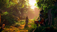 Aloy and Talanah following Redmaw's trail.
