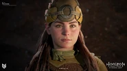 Closeup artwork of Aloy wearing the Oseram Striker outfit by Arno Schmitz.[1]