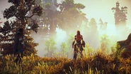 Aloy overlooking Devil's Grief.