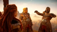 Odund talking to Aloy.
