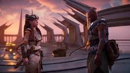 Aloy and Sylens discussing Sylens' intention to leave Earth.