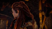 Aloy turning to look through Dervahl's things.