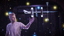  presenting the Odyssey ship in a holographic recording.