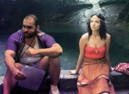 Moctezuma with actress Gabi Mayorga on set.