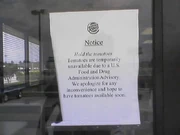 A sign posted at a Havelock, North Carolina Burger King tells customers that no tomatoes are available due to the 2008 United States salmonellosis outbreak.