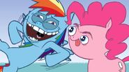 Rainbow Dash laughing with Pinkie Pie.