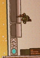 A Soldier hiding behind cover.