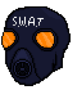 A SWAT Officer's dialogue sprite as seen in Hotline Miami 2: Wrong Number.