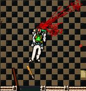 An enemy being executed with the drill.