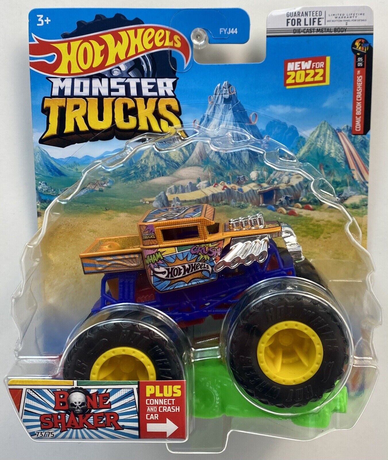  Hot Wheels Monster Trucks, Oversized Monster Truck Bone Shaker,  1:24 Scale Die-Cast Toy Truck with Giant Wheels and Cool Designs : Toys &  Games