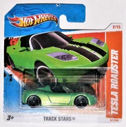 Tesla Roadster, 2010 Green and Black. Short Card, Track Stars.