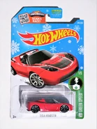 Tesla Roadster, 2016 Red. Long Card, HW Green Speed, "Target Exclusive" Snowflake version.