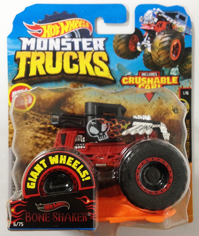  Hot Wheels Monster Trucks, Oversized Monster Truck Bone Shaker,  1:24 Scale Die-Cast Toy Truck with Giant Wheels and Cool Designs : Toys &  Games