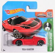 Tesla Roadster, 2016 Red. Short Card, HW Green Speed.