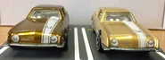 A front view of the 2011 Hot Wheels Studebaker Avanti: Super Trea$ure Hunt$ (left) and Regular Treasure Hunt (right)