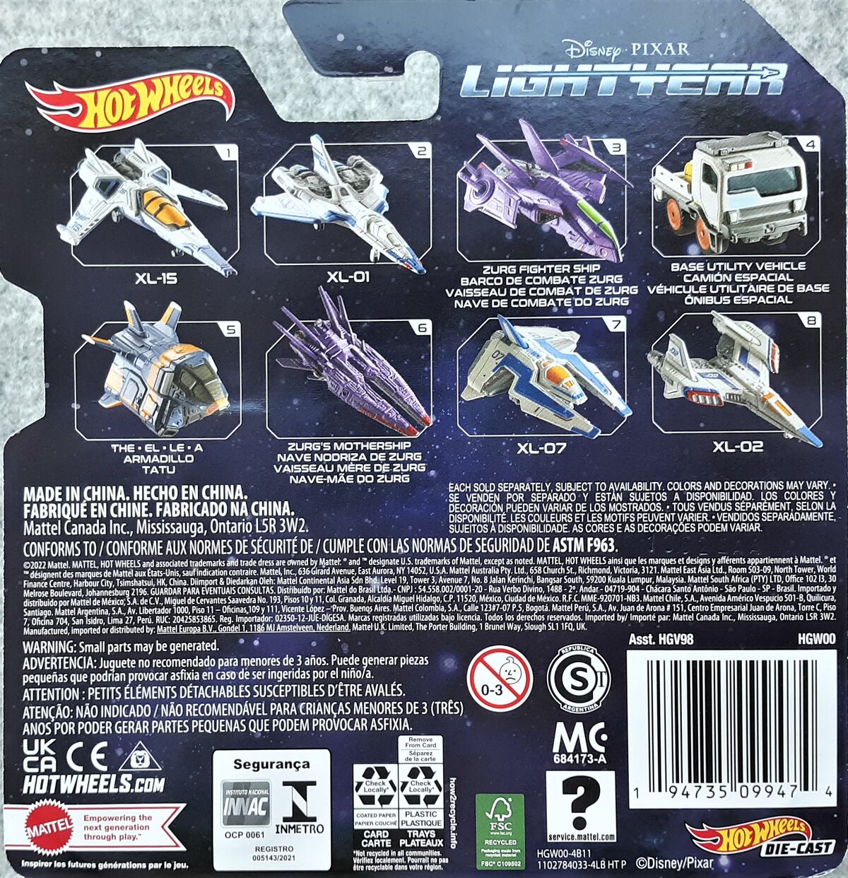 Hot Wheels Lightyear XL-01, Zurg Fighter Ship & XL-15