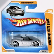 Tesla Roadster, 2008 Silver. Short Card, 2008 New Models.
