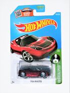 Tesla Roadster, 2016 Red. Long Card, HW Green Speed, Treasure Hunt version.