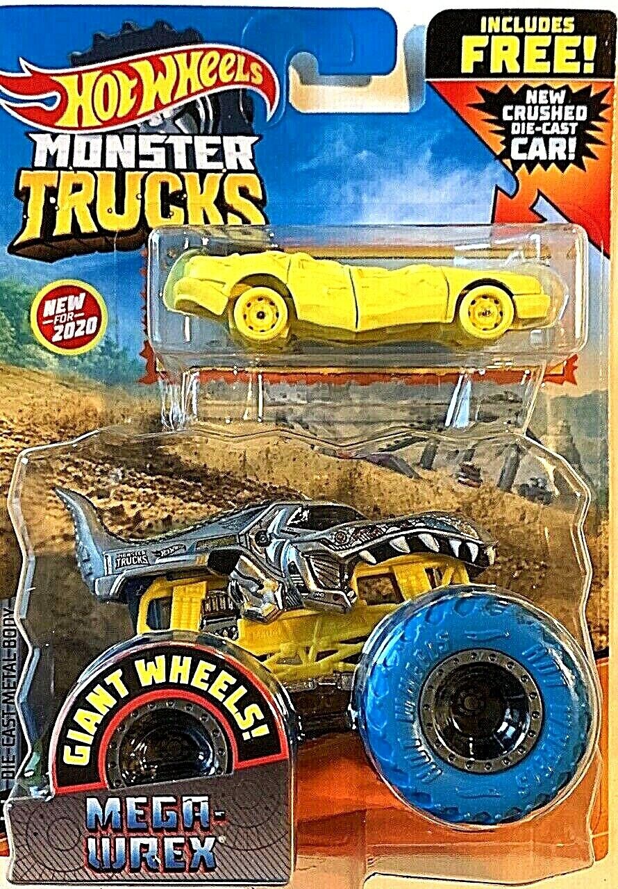 Hot Wheels Monster Red Truck Mega Wrex Dinosaur T Rex 1:64 SILVER W/ BLUE  TIRES