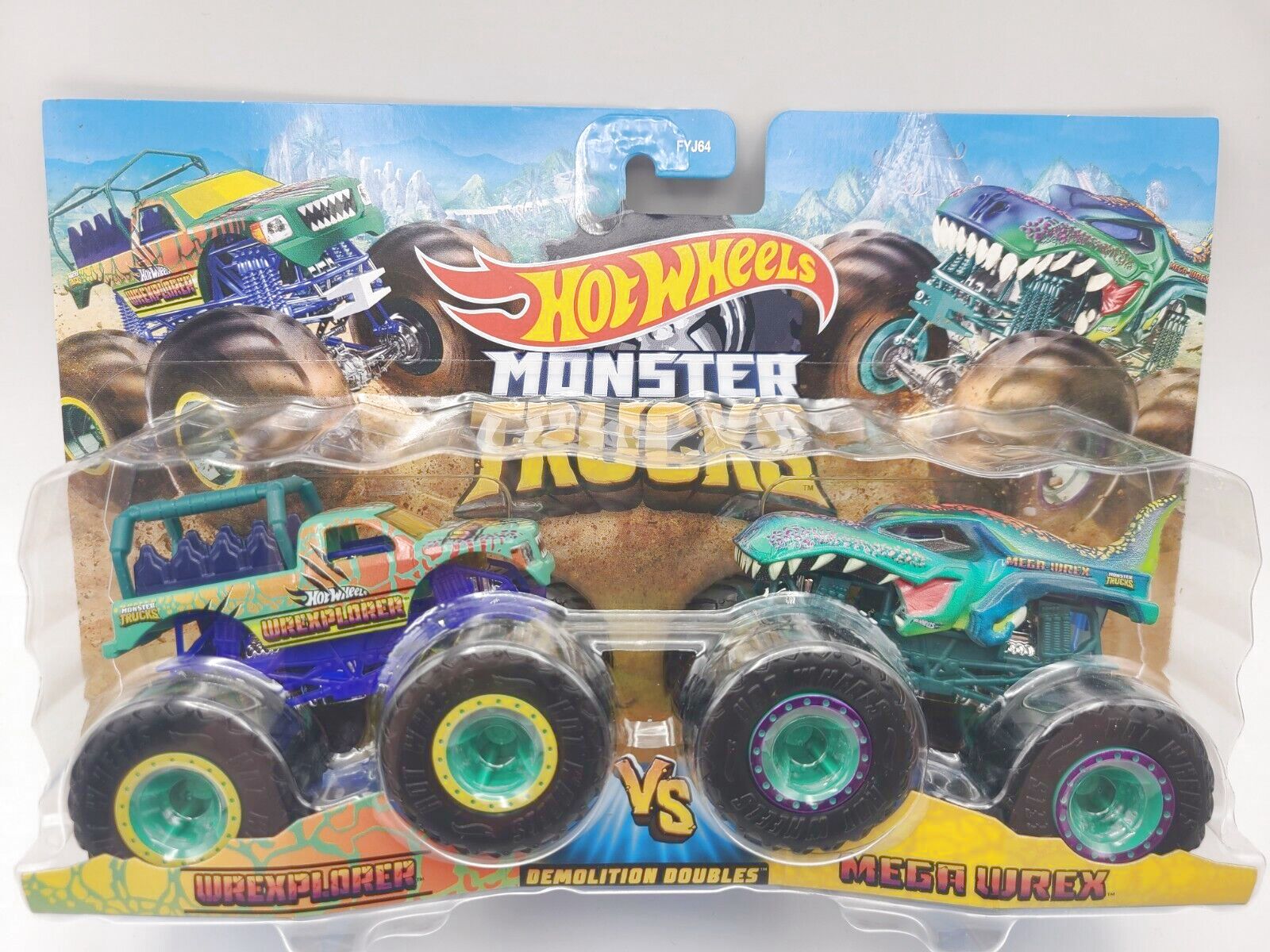 Hot Wheels Monster Red Truck Mega Wrex Dinosaur T Rex 1:64 SILVER W/ BLUE  TIRES