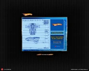 Blueprint style illustration of Exhausted featured in the FAO Schwarz Hot Wheels Factory experience kiosk.
