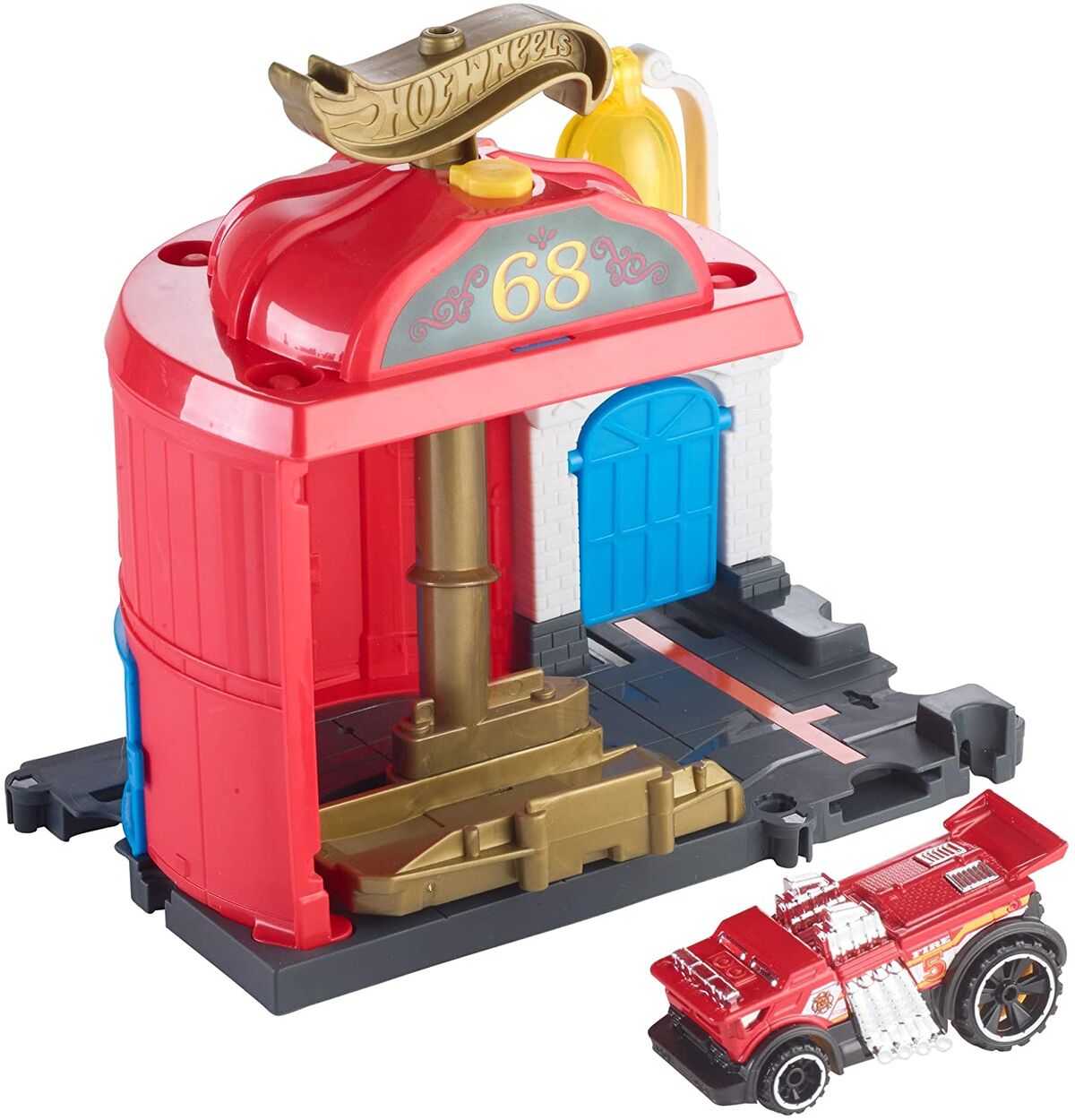 Hot Wheels City Downtown Fire Station Spinout Playset Car FMY96