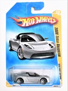 Tesla Roadster, 2008 Silver. Long Card, 2008 New Models, "26/172" version.