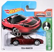 Tesla Roadster, 2016 Red. Short Card, HW Green Speed, Treasure Hunt version.