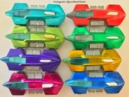 What-4 Group photo, note the clear glass on the green version and all three different colored interiors.